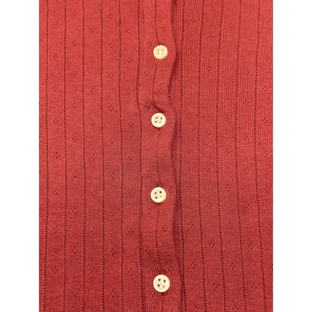 Brandy Melville Rust Red Pointelle Button Down Long Sleeve Cardigan Top NEW - Picture 9 of 11